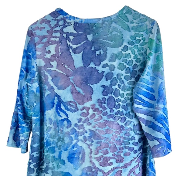 Caleaas Tunic Top Shirt Sz Petite Large PL Art to Wear Vibrant Floral Boho Blue - Picture 3 of 6